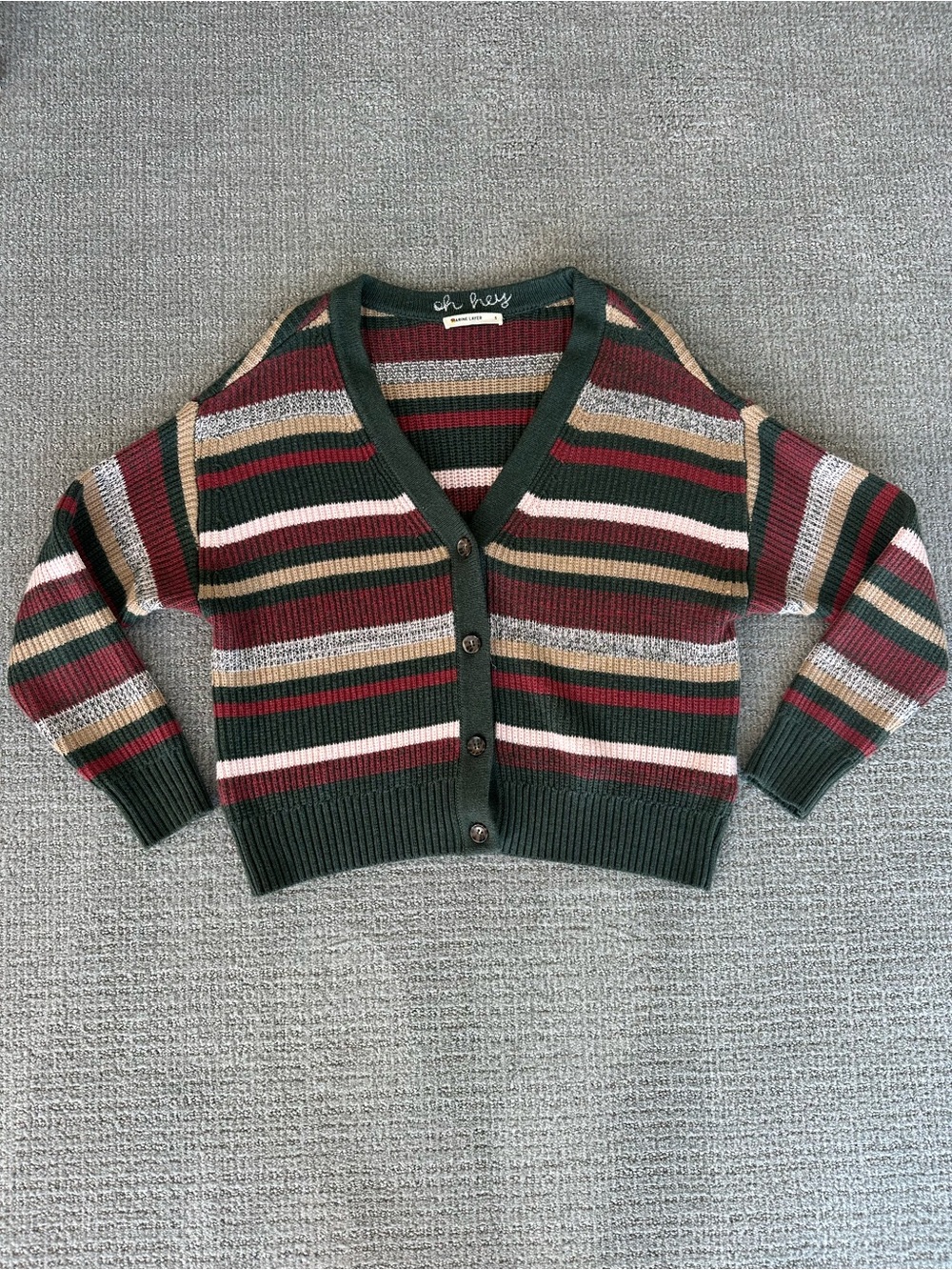Marine Layer Striped Cardigan Sweater - Dark Green/Multi